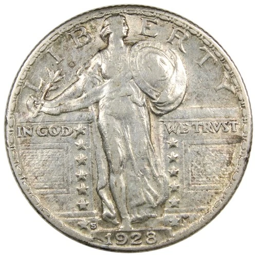 1928-S Standing Liberty Quarter AU+ ALMOST UNC FINE DETAILS Cleaned A2981