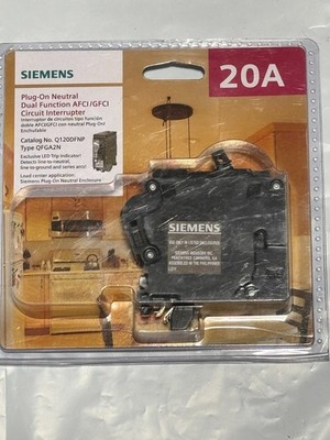 20 A Siemens Dual Function Circuit Breaker AFCI GFCI Q120DFNP Type QFGA2N