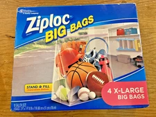 Ziploc Big Bags X-Large Double Zipper Storage Bags 4 Count 10 Gallon New