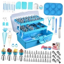 Cake Decorating Tools Supplies Kit: 236pcs Baking Accessories with Storage Blue