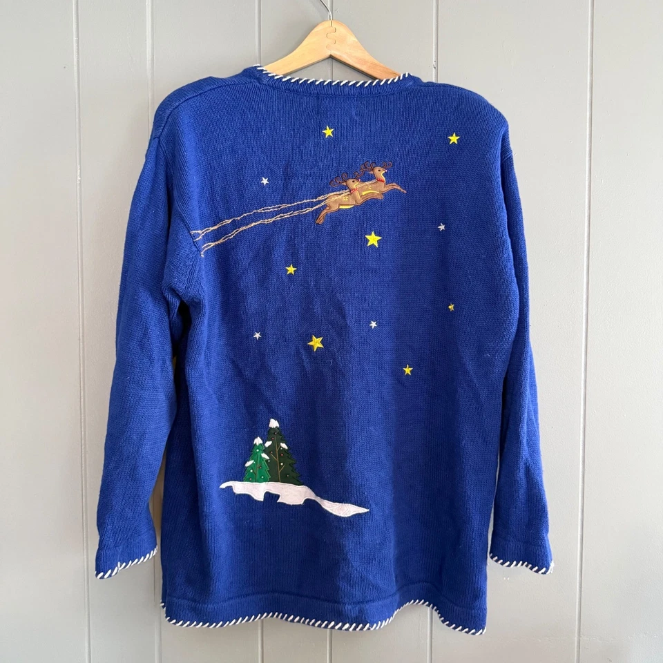 Quacker Factory Christmas Village Cardigan Sweater Blue Size L - Image 2 of 4