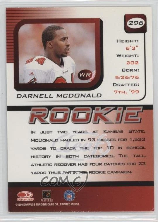 1999 Leaf Rookies & Stars Rookie Darnell McDonald #296 RC - Image 2 of 2