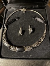 Vintage Silver Tone Choker Necklace With Matching Earrings