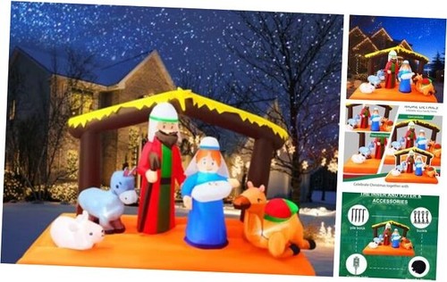 8 FT Christmas Inflatable Nativity Scene with Baby Birth of Jesus Inflatable