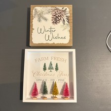 2 Piece Holiday Style Winter Holidays Christmas Tree Square Home Decor Tabletop