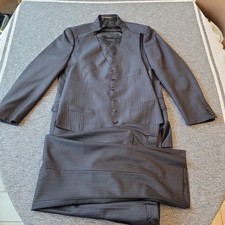 Corneliani Suit Men's 42R Wool 3 Piece Pinstripes Black Pants 35x31 Vest 52 EU 