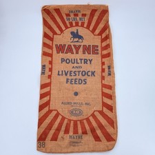 Saco de arpillera vintage Wayne Feeds 50 lb aves ganado molinos aliados