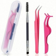 3-Piece Eyelash Tool Set Curved Tweezers Lash Curler Brush Applicator Kit