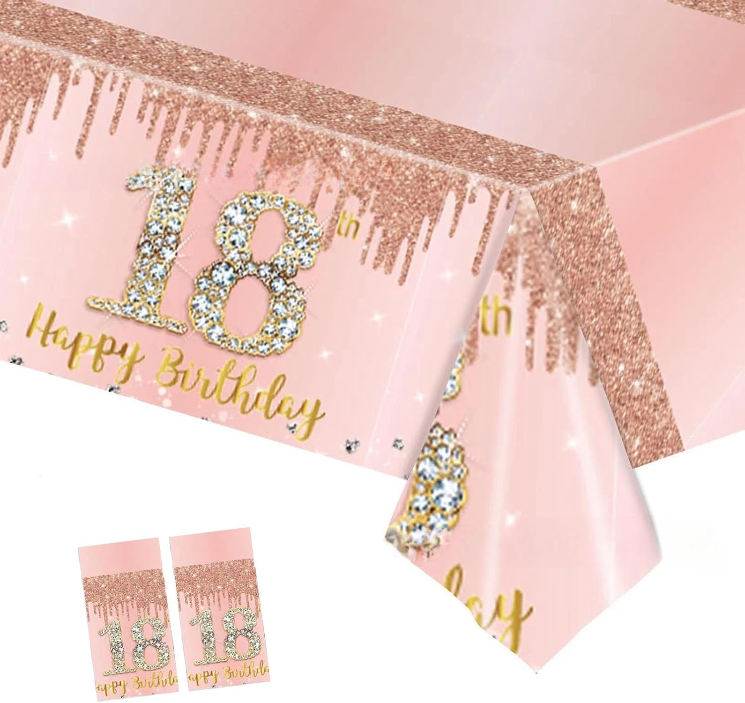 2Pcs Rose Gold 18Th Table Cloth,Happy 18Th Birthday Tablecloth for Girls,Women 1