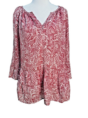 Counterparts Floral Top S Pink White Tunic Bell Sleeve Drop Waist Blouse