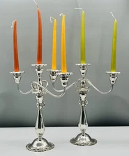 Set 2 BAROQUE 3-light Candelabra WALLACE SILVERPLATE 13" 14" CONVERTIBLE 5-lb Pr