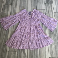 Women  s Johnny Was Phoenix Flow Lace Dress Lavender Frost Size Large