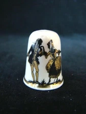 Lovely Vintage Porcelain Sewing THIMBLE, COLONIAL Couple SILHOUETTE, England