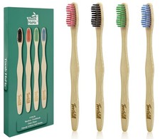 4 Pack Bamboo Toothbrushes Medium Bristles BPA Free Eco Friendly Natural Wooden