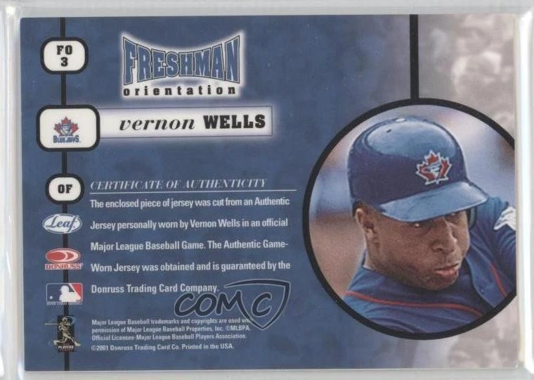 2001 Leaf Rookies & Stars Freshman Orientation Vernon Wells #FO3 - Image 2 of 2