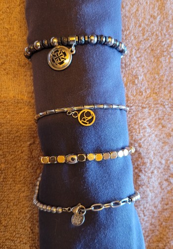 4 Rustic Cuff used slip-on bracelets, Three all metal and one bead and metal