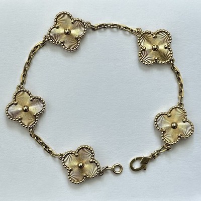 Van Cleef & Arpels Vintage Alhambra 5 Motifs Bracelet Guilloche 18K Yellow Gold