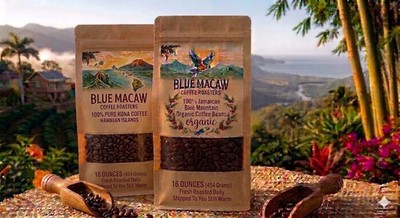 Jamaican Blue Mountain & Kona Coffee Beans Medium Roast Whole Bean 1 Pound Each
