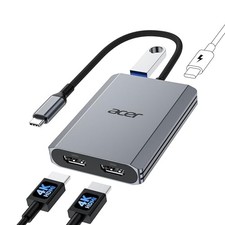 Acer 4-in-1 USB-C Hub, Dual HDMI 4K 60Hz, 100W PD, USB 3.0 for Laptops