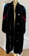 Vtg 70s 80s Borg Glam Faux Fur Long Coat Jacket Mob Wife Chevron Sleeve Size L