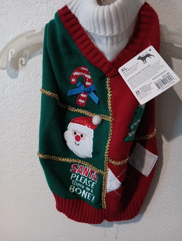 Petco Time For Joy Dog Christmas Sweater Size XL Red / Green SantFace 19 "- 22 " - Image 3 of 4