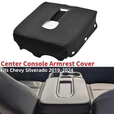 Fits Chevy Silverado 2019-2024 Center Console Lid Armrest Pu Leather Cover Black