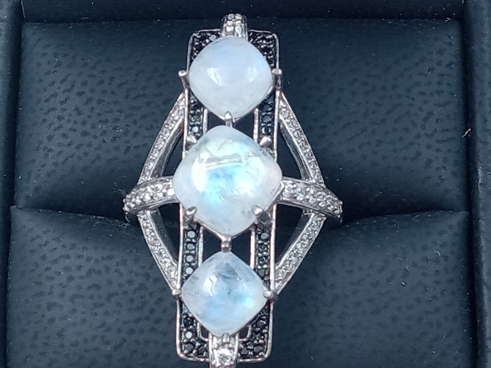 Sterling Silver Triple Labradorite Setting Ring w… - image 3