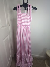 Shein Maxi Sun Dress Small Pink/White Stripe’s Sleeveless Elastic Bust - Cute