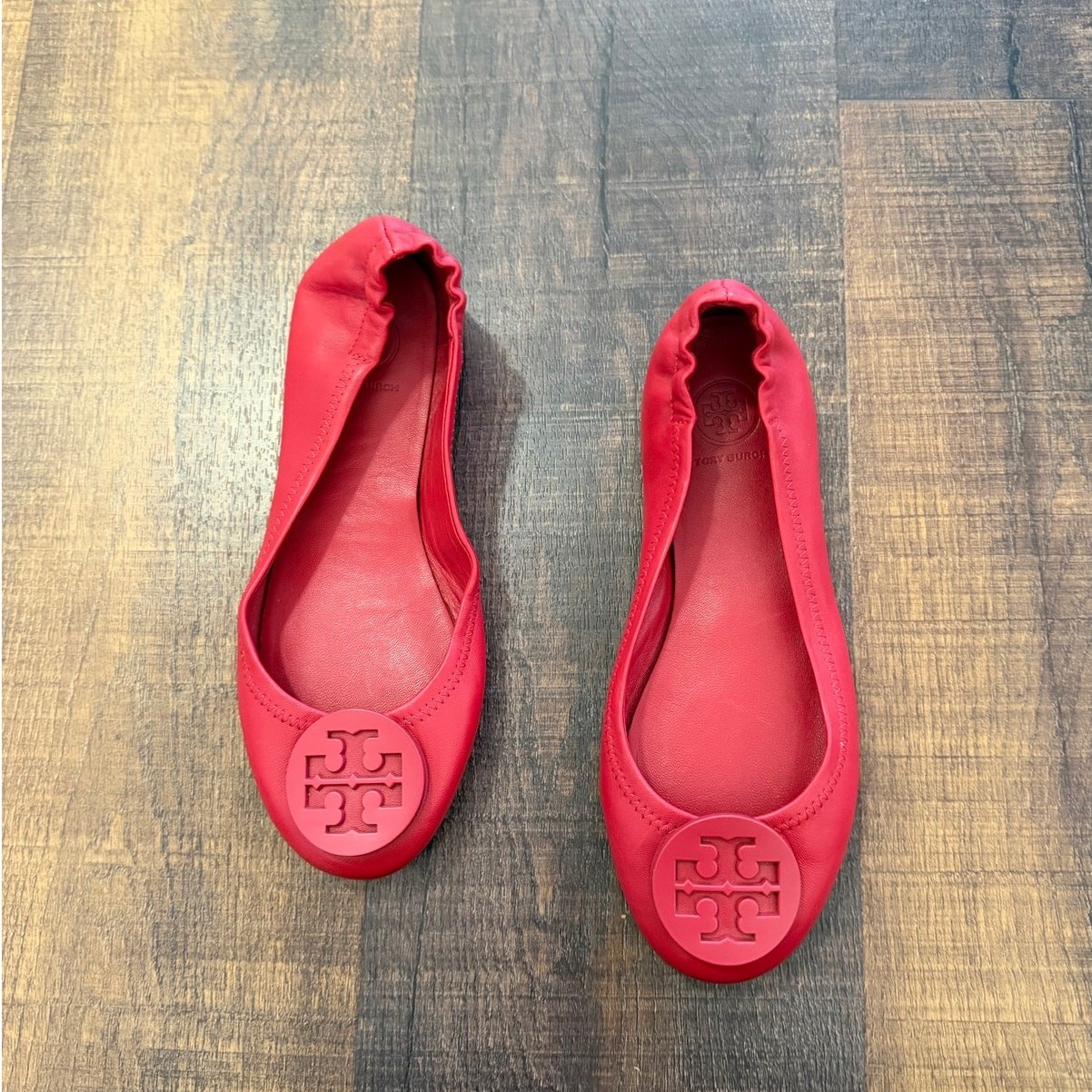 Tory Burch Minnie Travel Ballet Flats Red Leather Size 6.5
