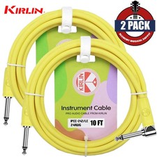 2-PACK Kirlin 10FT 1/4" Straight to Right Angle Guitar Cable Lemon Yellow