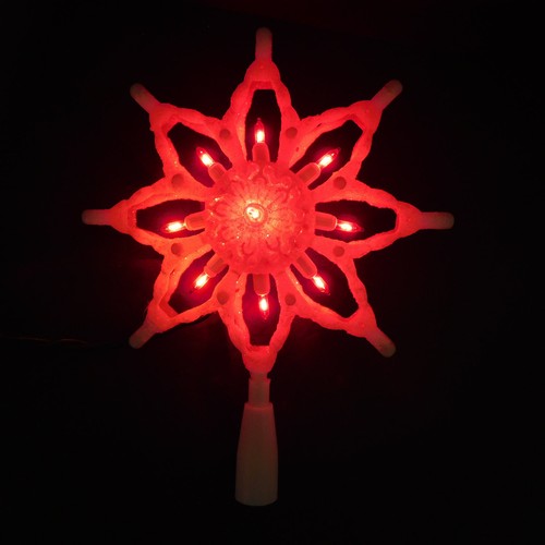 VTG Holiday Time White Glitter 10 Light Star Christmas Tree Topper - Red Lights - Picture 2 of 13