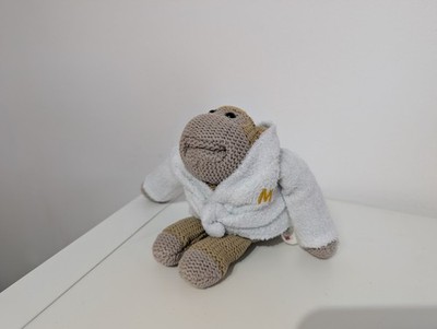 6,5 Zoll kleiner handgefertigter khaki & grauer PG Tips Bademantel Schimpanse Affe Stofftier Plüschtier
