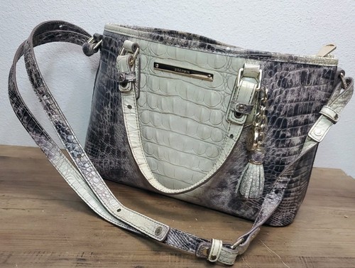BRAHMIN OMBRE Grey/White Leather Mini Asher Croc Embossd Purse/ Shoulder Strap - Picture 7 of 11