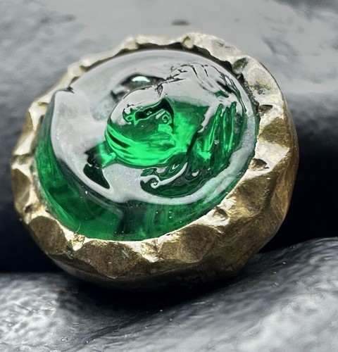 Antique Victorian Green Glass Intaglio Button Neoclassical Roman Head Small 9mm