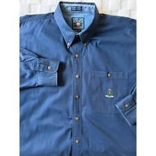 VTG 90s Chaps Ralph Lauren Men Shirt XL Navy Cotton Twill Crest Button Down