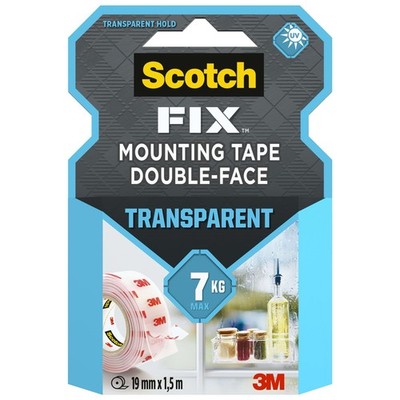 Scotch Fix 7 kg transparentes doppelseitiges Montageband 19 mm x 1,5 m