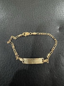10k Yellow Gold Baby/Children’s ID Engraveable Figaro Link Bracelet Name Plate