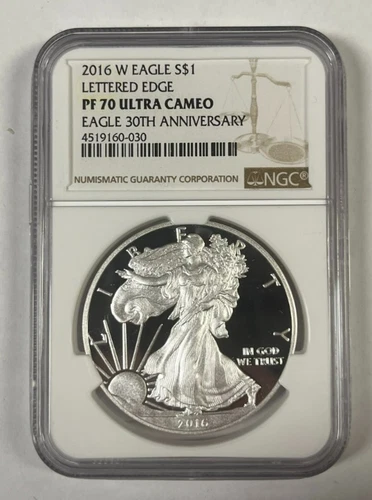 2016 W Silver American Eagle 30th Anniversary Lettered Edge NGC PF70 Ultra Cameo