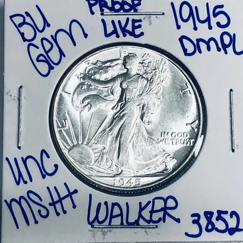 1945 BU UNCIRCULATED WALKING LIBERTY SILVER HALF DOLLAR AUTHENTIC U.S. MINT 3852