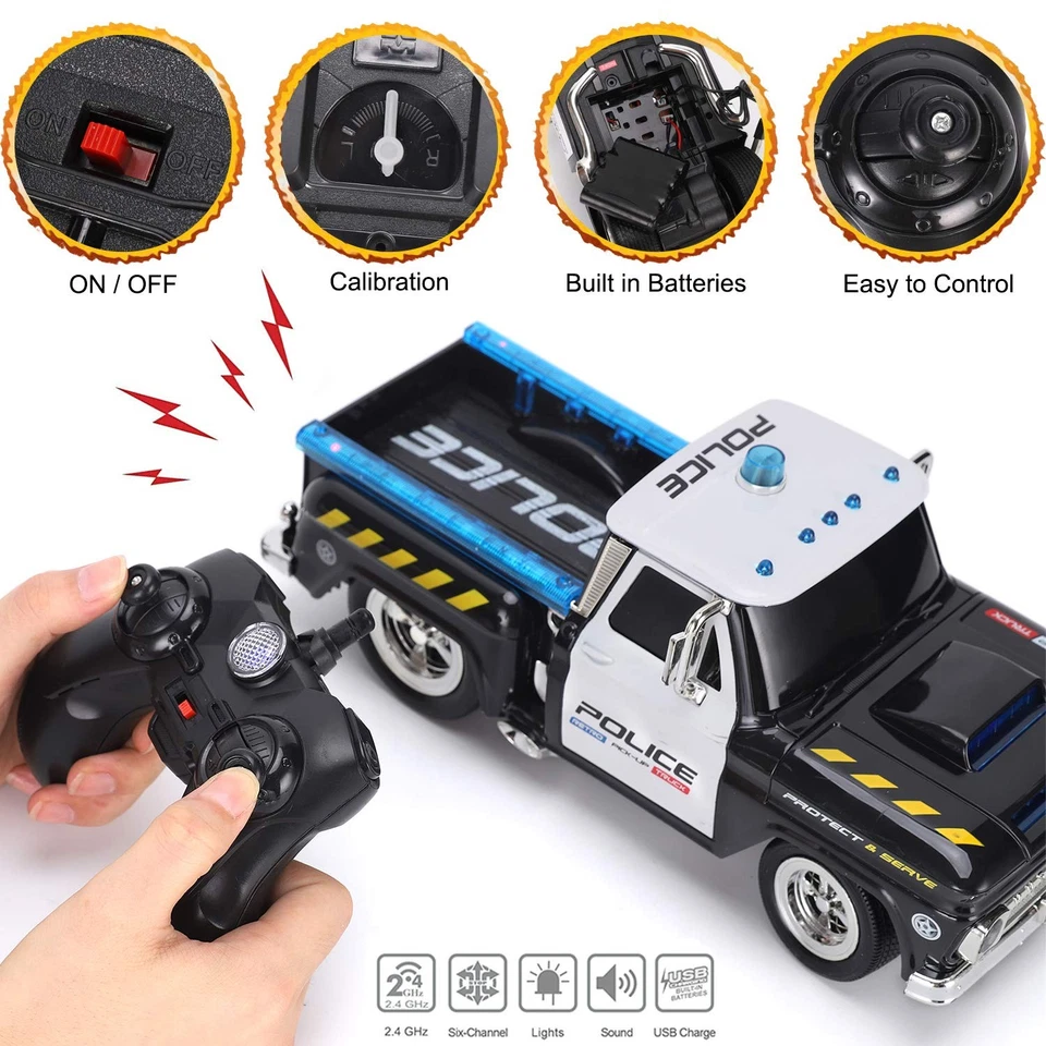 RC Remote Control Police Pickup Truck Toy Vehicle with Lights and Sirens | 1:... - Image 3 of 4
