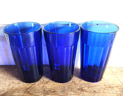 Vintage Cobalt Blue Luminarc France Drinking Glasses Tumblers 5.25'' Tall