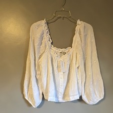 American Eagle White Eyelet Square Neck Puff ...
