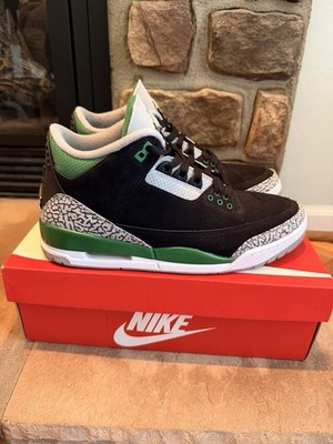 Air Jordan 3 Pine Green Mid Top Sneakers Black Green Elephant Print