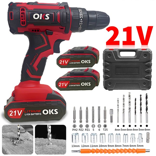 21V Akkuschrauber Set Schlagbohrschrauber Bohrmaschine LadegeräT W/ 2*Akkus-image