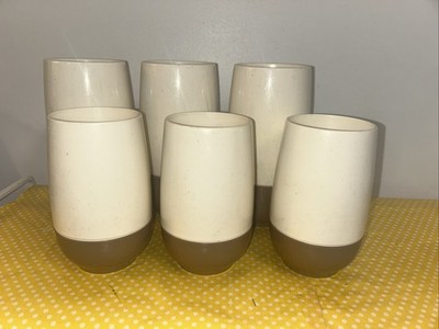 Vintage Vacron Bopp Decker Plastics Tumblers Set Of 6 Brown & White Retro MCM