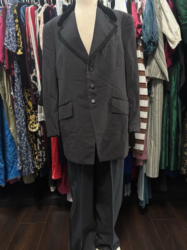 Vintage Grey Handmade Suit with Velvet Collar and Black Trim Men’s
