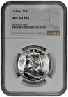 1955 50C Silver Franklin Half Dollar NGC Graded MS 64 FBL White in New Holder