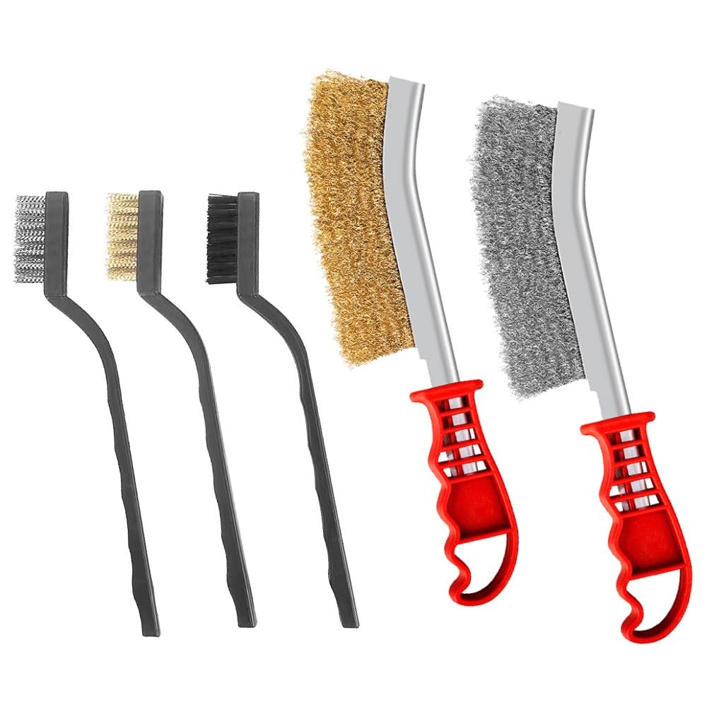 5PCS Wire Brush Set, Hand Wire Brushes Stainless Steel Brass Nylon Bristles Hea