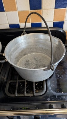 VINTAGE ALUMINIUM METALLGRIFF KOCHTOPF - RUSTIKALE MARMELADENPFANNE LANDHAUS DEKOR