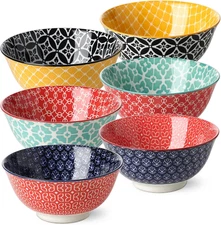 Soup Bowls Set of 6, Cereal Bowls for Kitchen, 23 OZ Large Ceramic Bowl, Colorfu